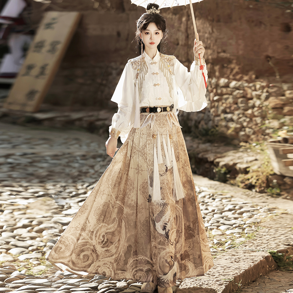 设计师的礼物原创天国使臣汉服女中国风新中式汉元素上衣半裙套装
