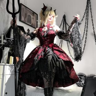 设计师 礼物原创玫瑰血宴Lolita女新年战袍连衣裙暗黑日常哥特风