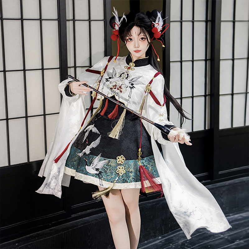 设计师的礼物原创鹤仙师汉服女中国风汉元素新中式外披连衣裙套装