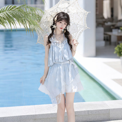设计师的礼物原创海岛日记中国风新中式女汉元素项链吊带半裙套装