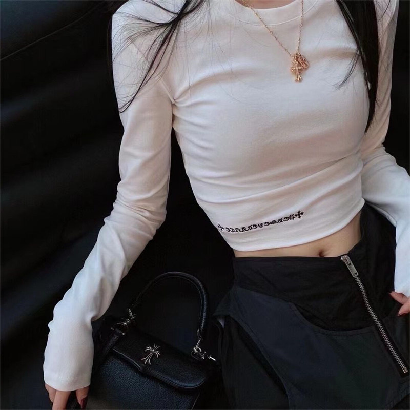 十字架梵文重工刺绣长袖T恤女春秋新款纯欲辣妹短款露脐显瘦上衣,女装/女士精品,T恤,淘宝优惠券,粉丝福利购,淘宝优惠卷