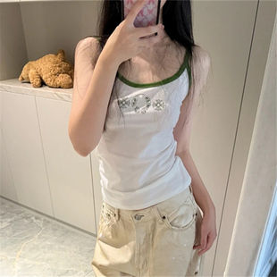 夏季新款韩版美式梵文印花吊带背心女纯欲辣妹复古修身无袖上衣潮