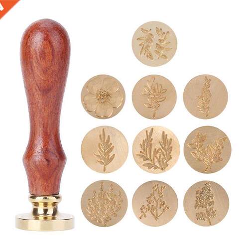 Wood Handle Paint Seal Retro Plant Pattern  Envelope Wax