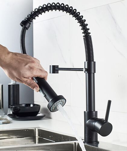 Brass Black Kitchen Faucet Pull Out 360 Degree Swivel Spring