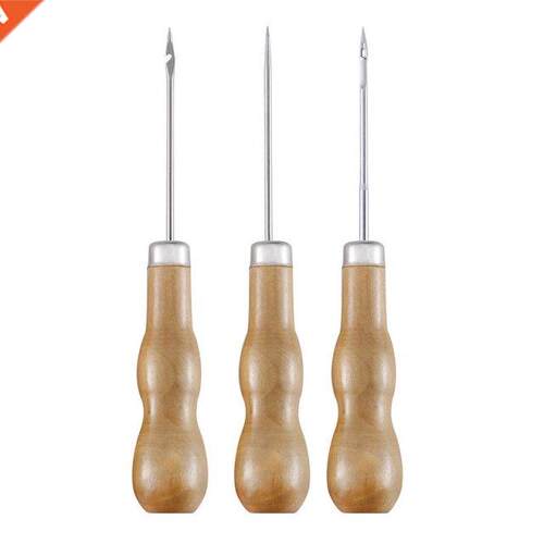 Wooden Handle Sewing Awl DIY Carft Stitch Needle Cone Die St