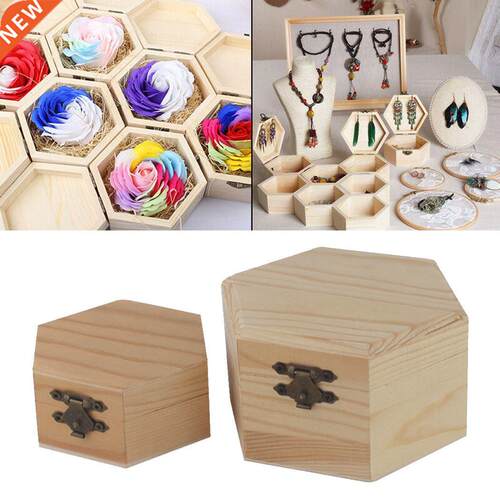 Portable Hexagonal Shaped Wooden Storage Box Jewelry Crafts