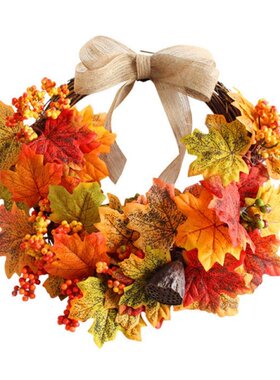 Fall Wreath Artificial Maple Leaf Wreath with Bow for thanks