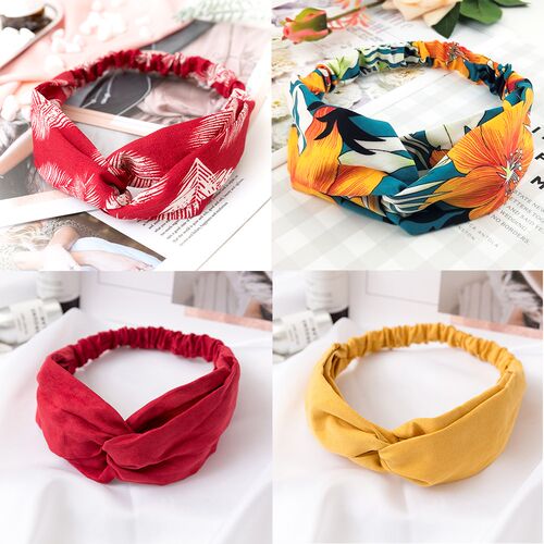 Women Cross Solid color Hair Bands Girls Print Flower Headba