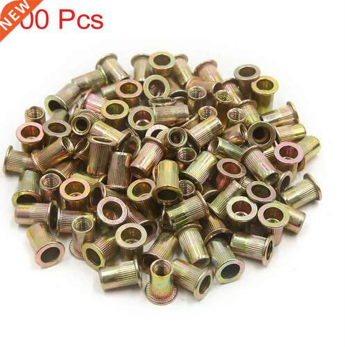100pcs 1/4-20 Carbon Steel Rivet Nut Flat Head Thread Insert