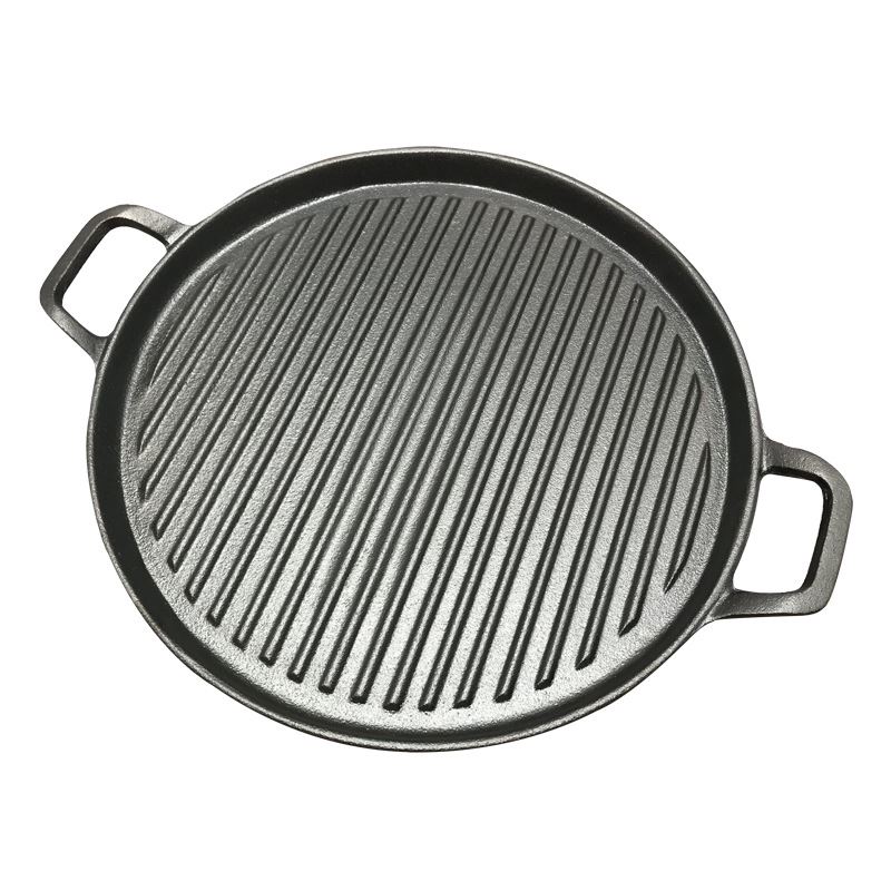30cm Thickened Striped Cast Iron Steak Frying Pan BBQ Grill