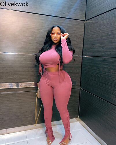 Olivekwok Women Plus Size Two Piece Sets Long Sleeve Fashion