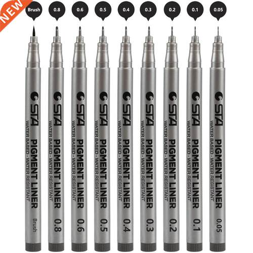 STA Fine Line Black Pigt Liner Brush Pen Waterproof Archival