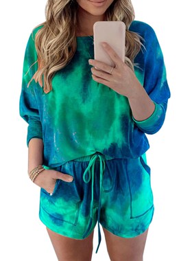 Tie Dye Printed Women Clothing Set Two Piece Long Sleeve Blo