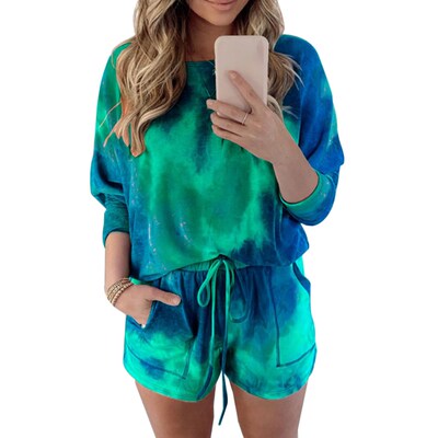 Tie Dye Printed Women Clothing Set Two Piece Long Sleeve Blo