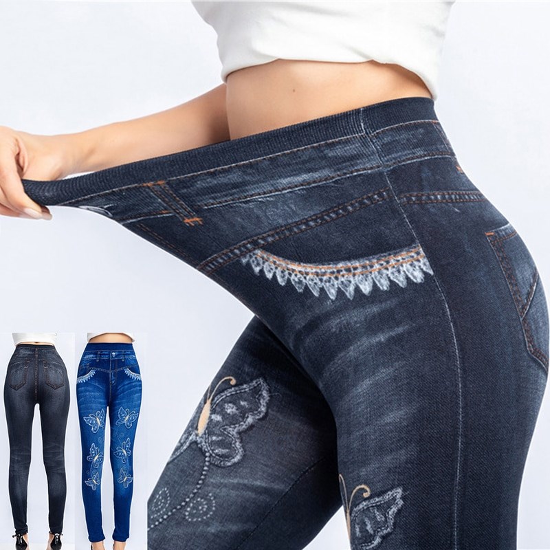 2021 Women High Waist  Jeans Leggings  Print Ankle Length Pa