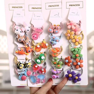10Pcs/Set Girls Cute Cartoon Animals Fruit Elastic Hair Band