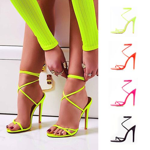 2021 European Summer Sandals Candy Color Point Toe Lace Ankl