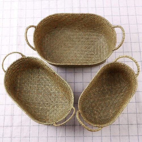 Handmade Woven Storage Basket Straw Food Container Makeup