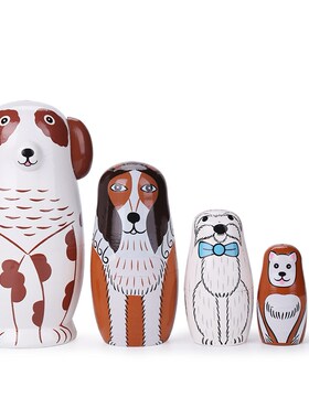 5pcs/Set Children Toys Dog Russian Nesting Dolls Wooden Russ