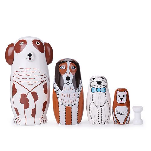5pcs/Set Children Toys Dog Russian Nesting Dolls Wooden Russ