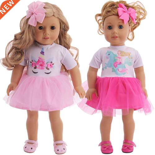 Cute Unicorn Dress With Headwear For American 18 Inch Girl D