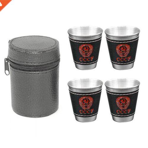 4pcs Portable Stainless Steel Wine Cups 70ml Outdoor Beer Wh