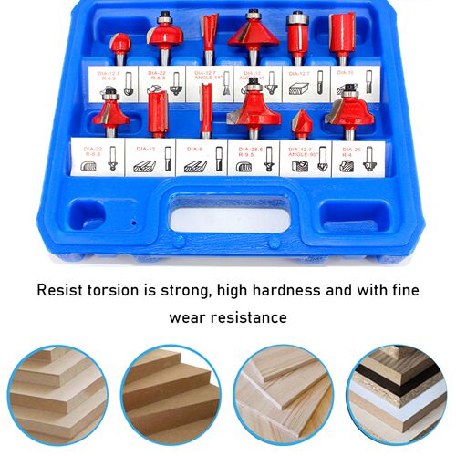 12pcs/15pcs 1/4 Inch Shank Carbide Tipped Router Bit Set Woo