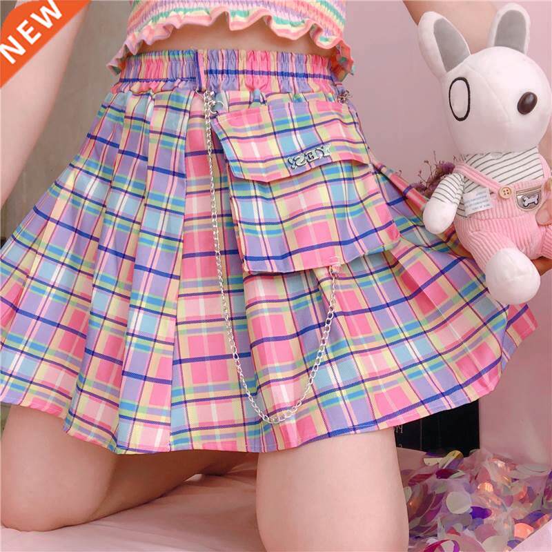 2022 Summer Plaid Y2k Kawaii Pink Woman Mini Skirts Aestheti图片