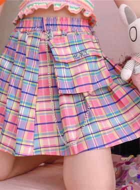 2022 Summer Plaid Y2k Kawaii Pink Woman Mini Skirts Aestheti