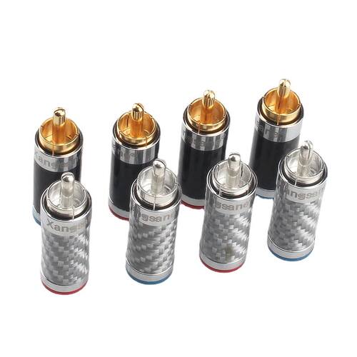 4Pcs HiFi Audio Adapter Carbon Fiber RCA Plug Rhodium Weldin