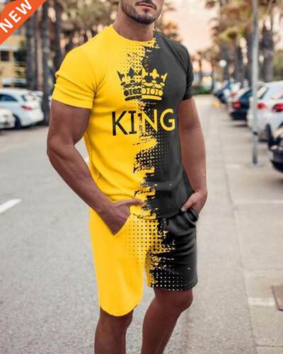 Summer New Men's T-Shirt + Shorts 2-Piece Set Of Crown K