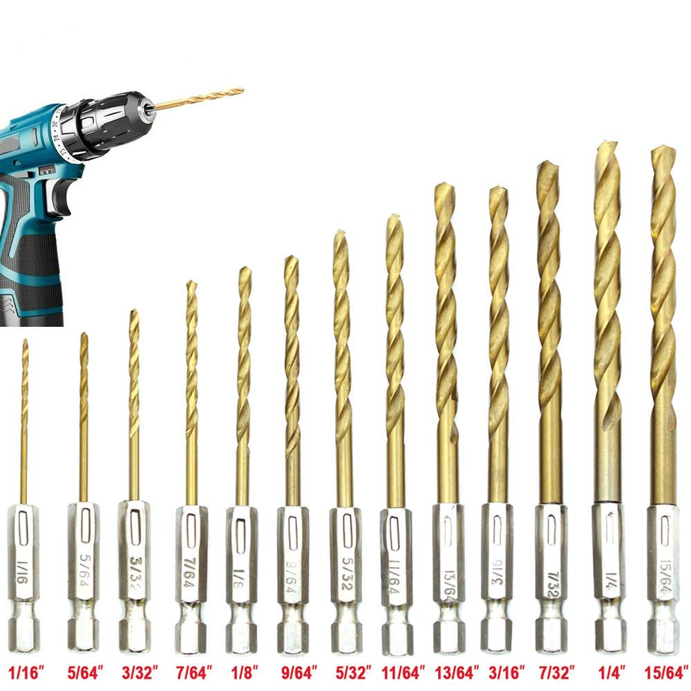 13pcs/lot HSS High Speed Steel Titanium Coated Drill Bit Set