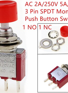 AC 2A/250V 5A/120V 3 Pin SPDT Momentary Push Button Pushbutt