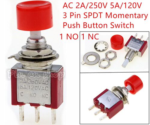 AC 2A/250V 5A/120V 3 Pin SPDT Momentary Push Button Pushbutt