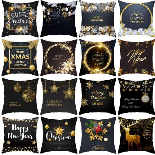 Peach skin black gold Christmas pillowcase cushion cover