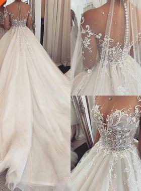 Charming Lace Wedding Dress 2021 robe de mariee Sheer Long S