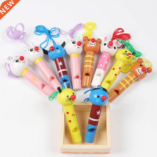 10Pcs Cute Multicolor Wooden Whistles Kids Birthday Party Fa