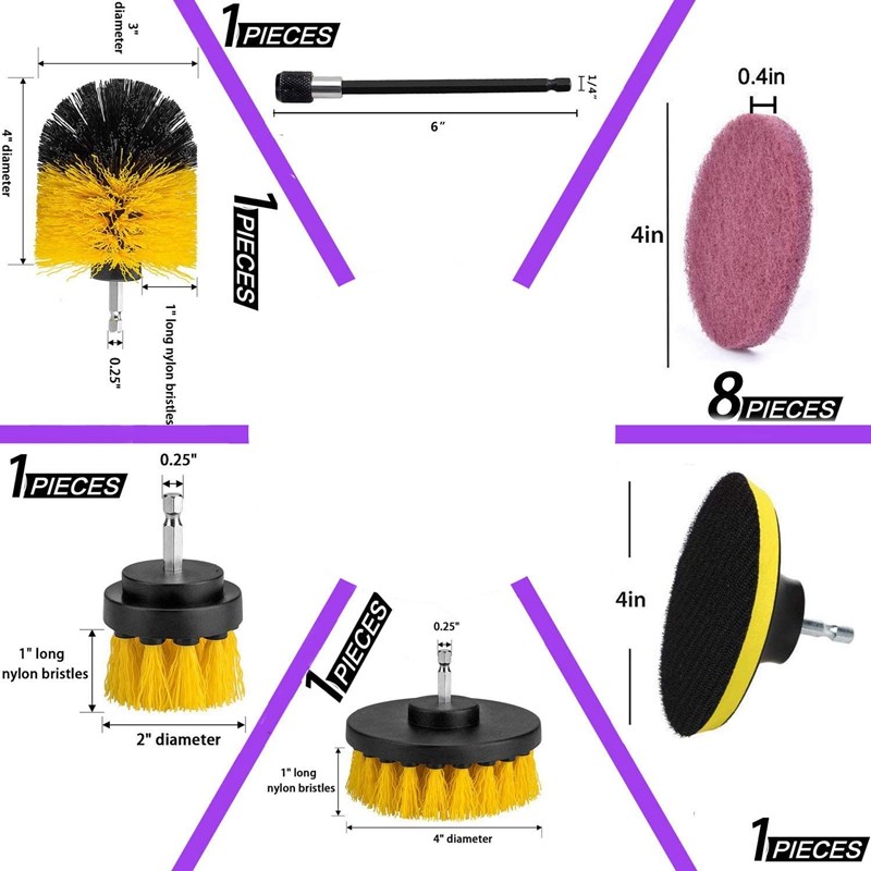 13Pcs Drill Brush Attachment Scrub Pads Cleaning Brush Power