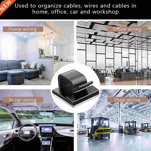 50PC Cable Clips Self Adhesive Cord Management Black Wire Ho