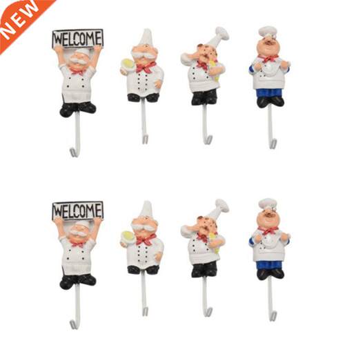 Pack Of 8 Resin French Chef Figurine Wall Hooks Decorative C