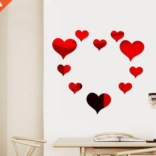1 Set Gold Silver 3D Heart Mirror Wall Sticker Wall Decorati