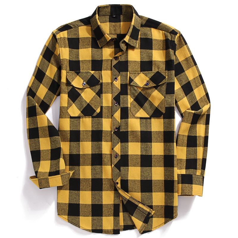 2021 New Men Casual Plaid Flannel Shirt Long-Sleeved Chest T