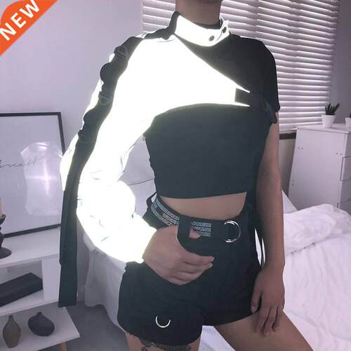 Cool Ladies Reflective Patchwork Ribbons Pullover Women One