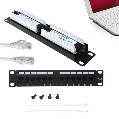 6 12 Port RJ45 Patch Panel UTP LAN Network Adapter Cable
