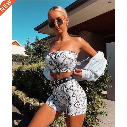Women's Set Clothing Summer Sleeveless Snake Print Crop