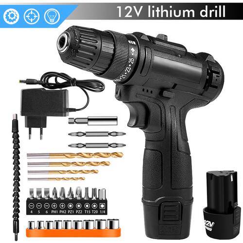 12V Hand Drill 1200mAh Rechargeable Impact Cordless Screwdri