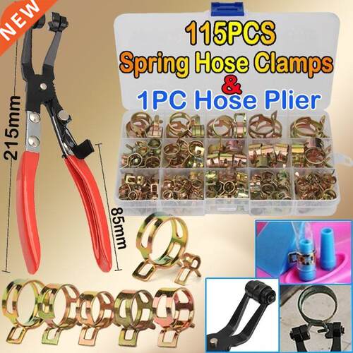 115 PCS Zinc Plted 6-22mm Spring Hose Clmps + 1PC Stright