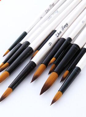 12pcs Nylon Hair Shell White Wooden Handle Watercolor Paint