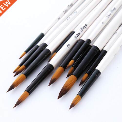 12pcs Nylon Hair Shell White Wooden Handle Watercolor Paint