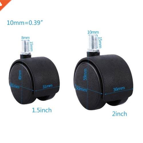 4pcs/set 1.5/2in 8/10mm Nylon Casters Silent Universal Wheel
